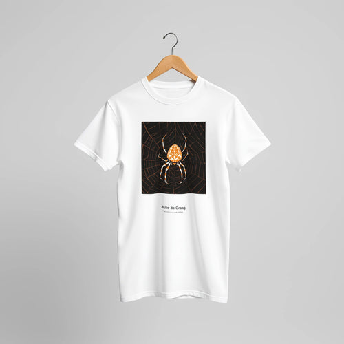 Spider in a web (1918) by Julie de Graag. Custom Print on a 100% Airlume Combed and Ring-Spun Cotton Unisex Crewneck T-shirt Original Aspect Ratio