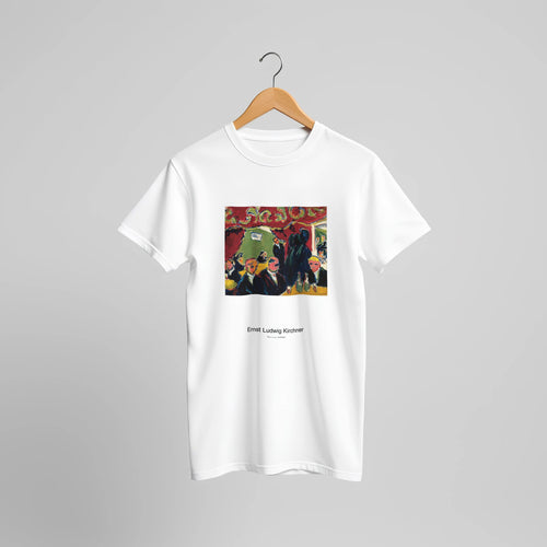 Tavern (1909) by Ernst Ludwig Kirchner. Custom Print on a 100% Airlume Combed and Ring-Spun Cotton Unisex Crewneck T-shirt Original Aspect Ratio