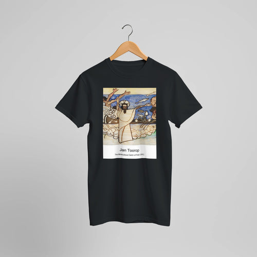 The Miraculous Catch of Fish (191) by Jan Toorop. Custom Print on a 100% Airlume Combed and Ring-Spun Cotton Unisex Crewneck T-shirt Optimised Aspect Ratio.