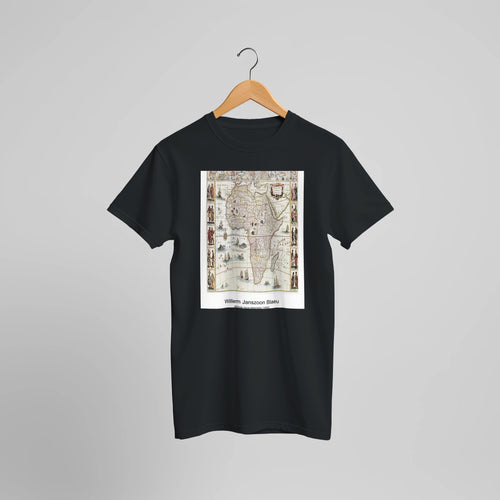 Africæ nova descriptio (1690) by Willem Janszoon Blaeu. Custom Print on a 100% Airlume Combed and Ring-Spun Cotton Unisex Crewneck T-shirt Optimised Aspect Ratio.