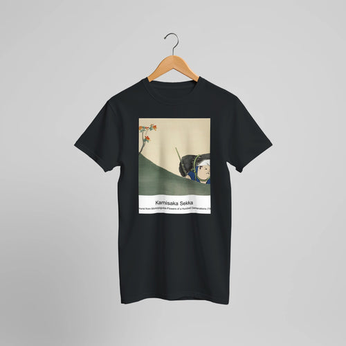 Samurai from Momoyogusa-Flowers of a Hundred Generations (1909) by Kamisaka Sekka. Custom Print on a 100% Airlume Combed and Ring-Spun Cotton Unisex Crewneck T-shirt Optimised Aspect Ratio.
