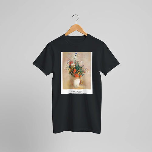 Christ by the Flower (1887) by Odilon Redon. Custom Print on a 100% Airlume Combed and Ring-Spun Cotton Unisex Crewneck T-shirt Optimised Aspect Ratio.
