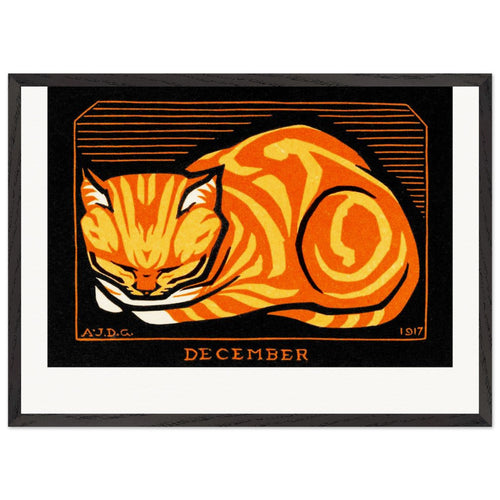 December Cat (1917) by Julie de Graag. Archival Print on Museum Quality Matte Paper. Premium Wood Framed Wall Art. Original Aspect Ratio