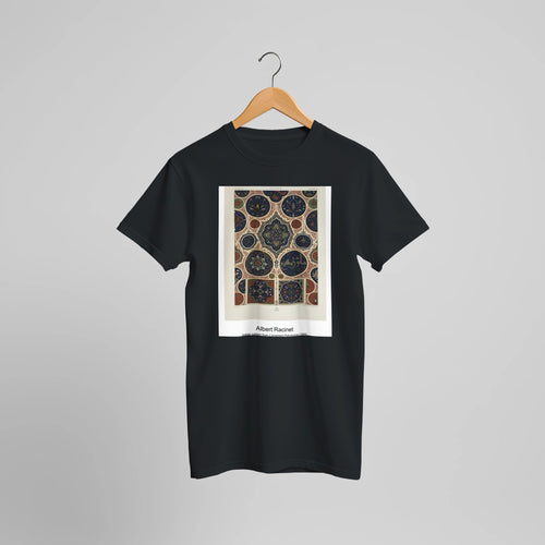 Arabian pattern from L'ornement Polychrome (1888) by Albert Racinet. Custom Print on a 100% Airlume Combed and Ring-Spun Cotton Unisex Crewneck T-shirt Optimised Aspect Ratio.