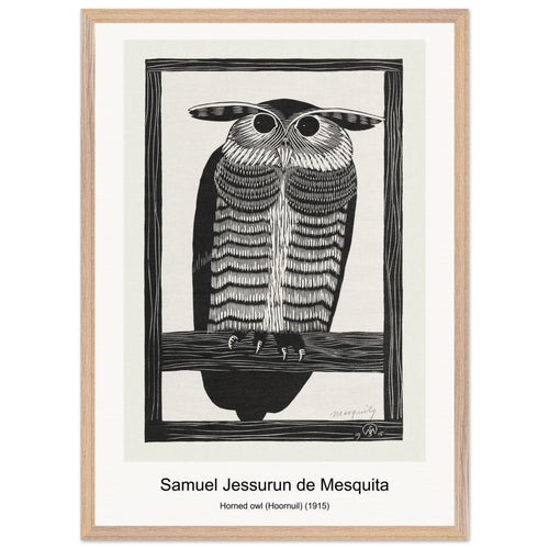 Horned owl (Hoornuil) (1915) by Samuel Jessurun de Mesquita. Archival Print on Museum Quality Matte Paper. Premium Wood Framed Wall Art. Optimised Aspect Ratio.
