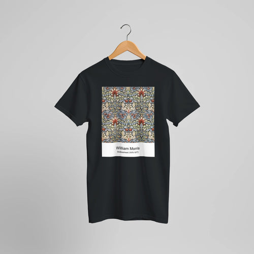 Printed Linen - Honeysuckle (1896) by William Morris. Custom Print on a 100% Airlume Combed and Ring-Spun Cotton Unisex Crewneck T-shirt Optimised Aspect Ratio.
