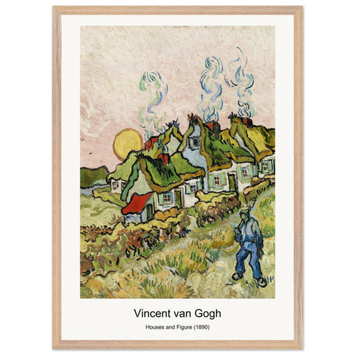 Houses and Figure (1890) by Vincent van Gogh. Archival Print on Museum Quality Matte Paper. Premium Wood Framed Wall Art. Optimised Aspect Ratio.