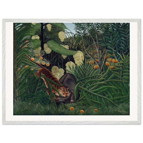 Fight between a Tiger and a Buffalo (1908) by Henri Rousseau. Archival Print on Museum Quality Matte Paper. Premium Wood Framed Wall Art. Original Aspect Ratio
