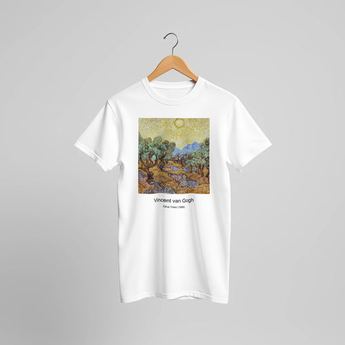 Flower Beds in Holland (c. 1883) by Vincent van Gogh. Custom Print on a 100% Airlume Combed and Ring-Spun Cotton Unisex Crewneck T-shirt Original Aspect Ratio