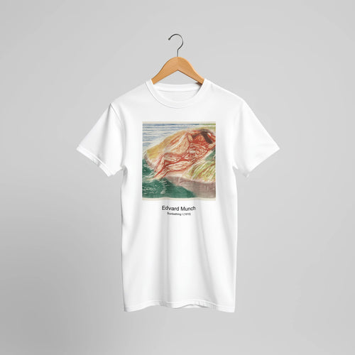 Sunbathing I (1915) by Edvard Munch. Custom Print on a 100% Airlume Combed and Ring-Spun Cotton Unisex Crewneck T-shirt Original Aspect Ratio