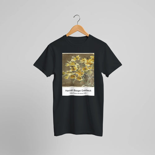 Yellow Flower with Border (1915) by Hannah Borger Overbeck. Custom Print on a 100% Airlume Combed and Ring-Spun Cotton Unisex Crewneck T-shirt Optimised Aspect Ratio.