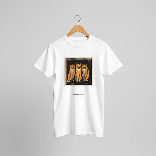 Three cats (1916) by Julie de Graag. Custom Print on a 100% Airlume Combed and Ring-Spun Cotton Unisex Crewneck T-shirt Original Aspect Ratio
