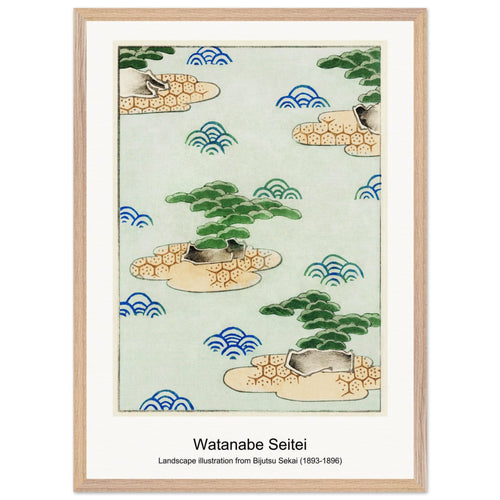 Landscape illustration from Bijutsu Sekai (1893-1896) by Watanabe Seitei. Archival Print on Museum Quality Matte Paper. Premium Wood Framed Wall Art. Original Aspect Ratio