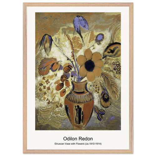 Etruscan Vase with Flowers (ca. 1910-1914) by Odilon Redon. Archival Print on Museum Quality Matte Paper. Premium Wood Framed Wall Art. Original Aspect Ratio