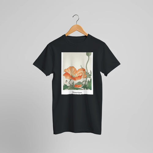 Two Mallards near a Snow-Covered Lotus (1925 - 1936) by Ohara Koson. Custom Print on a 100% Airlume Combed and Ring-Spun Cotton Unisex Crewneck T-shirt Optimised Aspect Ratio.