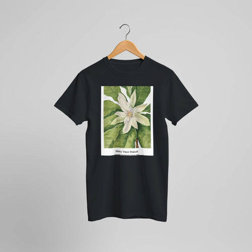 Umbrella Tree (Magnolia tripetala) (1932) by Mary Vaux Walcott. Custom Print on a 100% Airlume Combed and Ring-Spun Cotton Unisex Crewneck T-shirt Optimised Aspect Ratio.