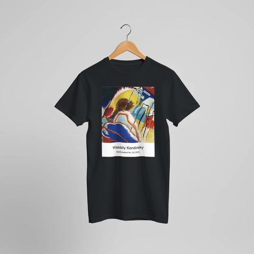 Riding couple (1906) by Wassily Kandinsky. Custom Print on a 100% Airlume Combed and Ring-Spun Cotton Unisex Crewneck T-shirt Optimised Aspect Ratio.