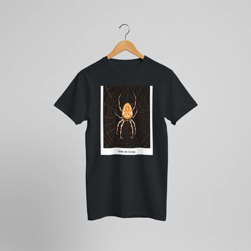 Spider in a web (1918) by Julie de Graag. Custom Print on a 100% Airlume Combed and Ring-Spun Cotton Unisex Crewneck T-shirt Optimised Aspect Ratio.