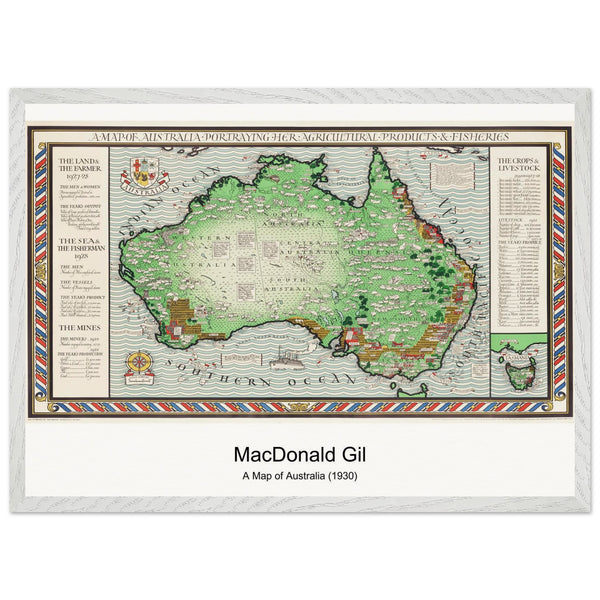 A Map of Australia (1930) by MacDonald Gill. Archival Print on Museum Quality Matte Paper. Premium Wood Framed Wall Art. Optimised Aspect Ratio.