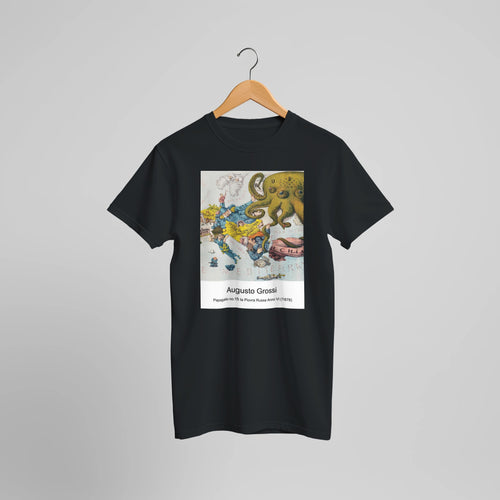 Papagallo no. 15 la Piovra Russa Anno VI (1878) by Augusto Grossi. Custom Print on a 100% Airlume Combed and Ring-Spun Cotton Unisex Crewneck T-shirt Optimised Aspect Ratio.
