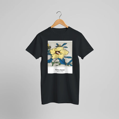 Hibiscus (1913) by Kōno Bairei. Custom Print on a 100% Airlume Combed and Ring-Spun Cotton Unisex Crewneck T-shirt Optimised Aspect Ratio.