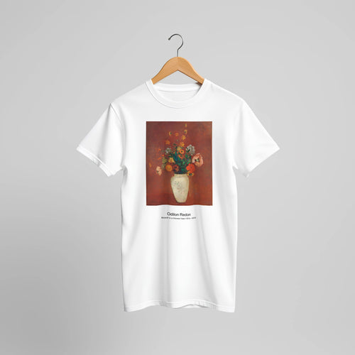 Bouquet of Flowers (1900—1905) by Odilon Redon. Custom Print on a 100% Airlume Combed and Ring-Spun Cotton Unisex Crewneck T-shirt Original Aspect Ratio