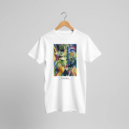 The Little Mountain Goats (1913-1914) by Franz Marc. Custom Print on a 100% Airlume Combed and Ring-Spun Cotton Unisex Crewneck T-shirt Original Aspect Ratio