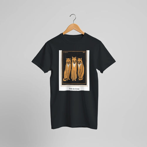 Three cats (1916) by Julie de Graag. Custom Print on a 100% Airlume Combed and Ring-Spun Cotton Unisex Crewneck T-shirt Optimised Aspect Ratio.