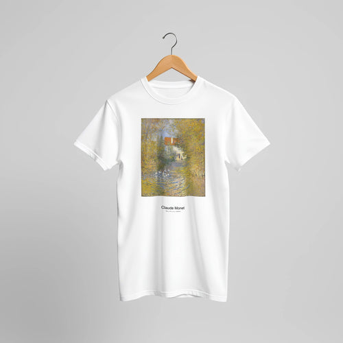 The Geese (1874) by Claude Monet. Custom Print on a 100% Airlume Combed and Ring-Spun Cotton Unisex Crewneck T-shirt Original Aspect Ratio