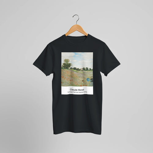 The Poppy Field near Argenteuil (1873) by Claude Monet. Custom Print on a 100% Airlume Combed and Ring-Spun Cotton Unisex Crewneck T-shirt Optimised Aspect Ratio.