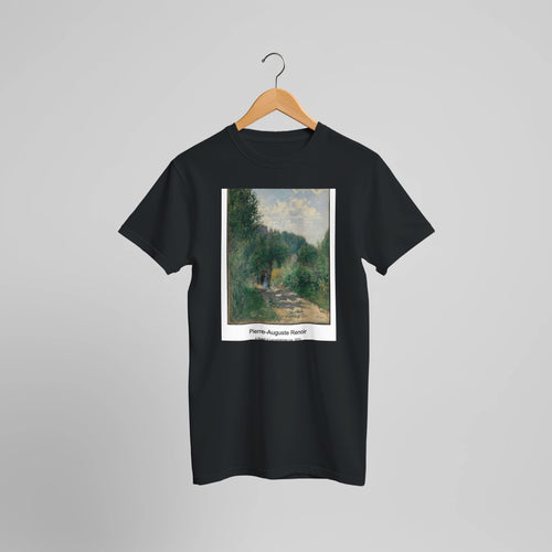 The Umbrellas (ca. 1881-86) by Pierre-Auguste Renoir. Custom Print on a 100% Airlume Combed and Ring-Spun Cotton Unisex Crewneck T-shirt Optimised Aspect Ratio.