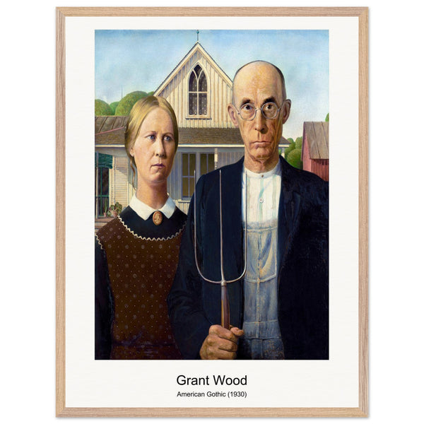 American Gothic (1930) by Grant Wood. Archival Print on Museum Quality Matte Paper. Premium Wood Framed Wall Art. Optimised Aspect Ratio.