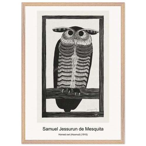 Horned owl (Hoornuil) (1915) by Samuel Jessurun de Mesquita. Archival Print on Museum Quality Matte Paper. Premium Wood Framed Wall Art. Original Aspect Ratio