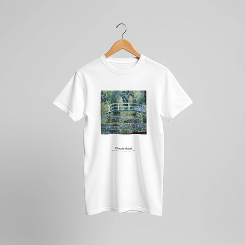 Water Lilies and Japanese Bridge (1899) by Claude Monet. Custom Print on a 100% Airlume Combed and Ring-Spun Cotton Unisex Crewneck T-shirt Original Aspect Ratio