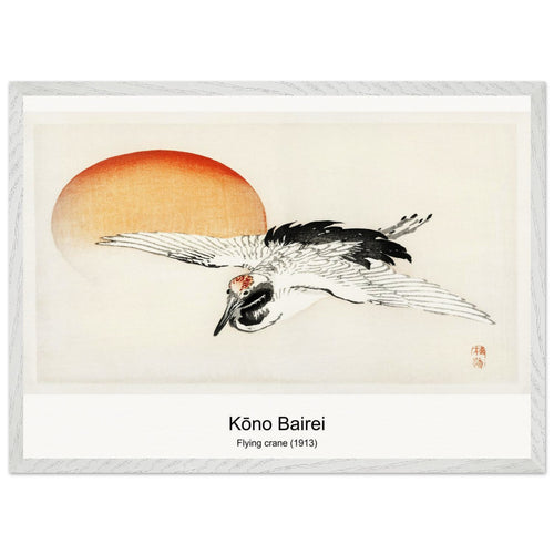 Flying crane (1913) by Kōno Bairei. Archival Print on Museum Quality Matte Paper. Premium Wood Framed Wall Art. Optimised Aspect Ratio.