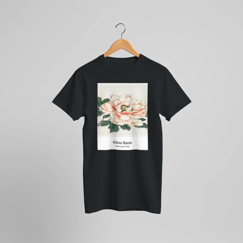Pink rose (1913) by Kōno Bairei. Custom Print on a 100% Airlume Combed and Ring-Spun Cotton Unisex Crewneck T-shirt Optimised Aspect Ratio.
