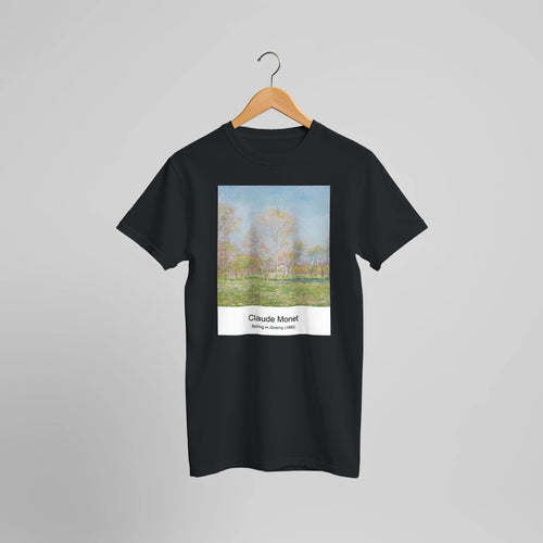 Spring in Giverny (1890) by Claude Monet. Custom Print on a 100% Airlume Combed and Ring-Spun Cotton Unisex Crewneck T-shirt Optimised Aspect Ratio.