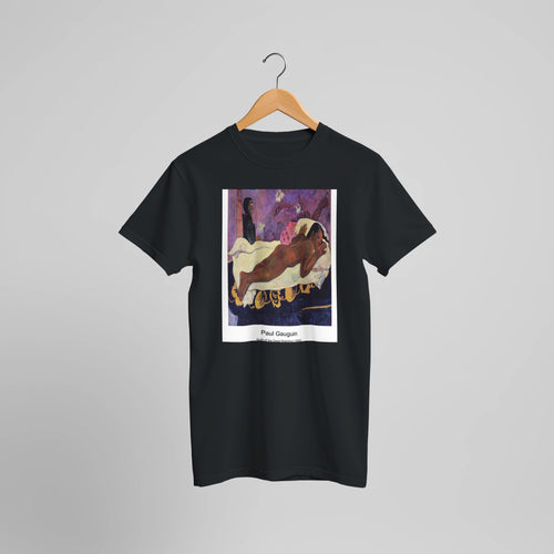 Mata Mua (Once Upon a Time) (1892) by Paul Gauguin. Custom Print on a 100% Airlume Combed and Ring-Spun Cotton Unisex Crewneck T-shirt Optimised Aspect Ratio.