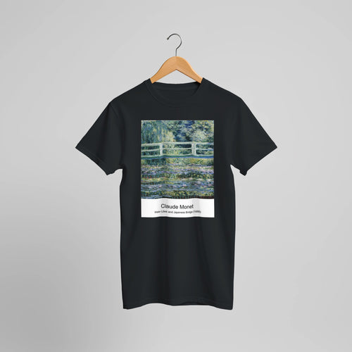 Water Lilies and Japanese Bridge (1899) by Claude Monet. Custom Print on a 100% Airlume Combed and Ring-Spun Cotton Unisex Crewneck T-shirt Optimised Aspect Ratio.