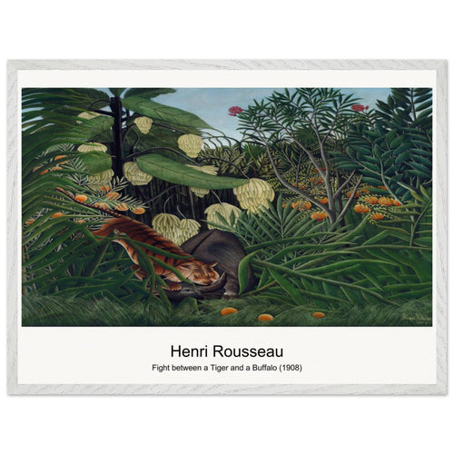 Fight between a Tiger and a Buffalo (1908) by Henri Rousseau. Archival Print on Museum Quality Matte Paper. Premium Wood Framed Wall Art. Optimised Aspect Ratio.