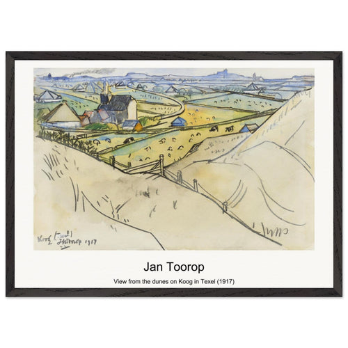 View from the dunes on Koog in Texel (1917) by Jan Toorop. Archival Print on Museum Quality Matte Paper. Premium Wood Framed Wall Art. Original Aspect Ratio