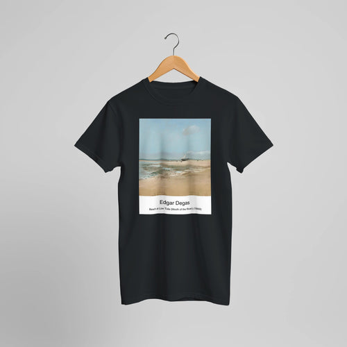 Beach at Low Tide (Mouth of the River) (1869) by Edgar Degas. Custom Print on a 100% Airlume Combed and Ring-Spun Cotton Unisex Crewneck T-shirt Optimised Aspect Ratio.
