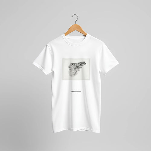 Head of a rabbit (1821) by Jean Bernard. Custom Print on a 100% Airlume Combed and Ring-Spun Cotton Unisex Crewneck T-shirt Original Aspect Ratio