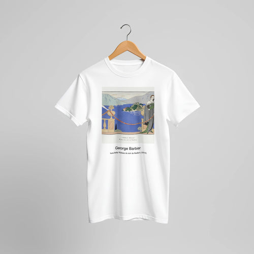 Isola Bella' Robes du soir de Redfern (1914) by George Barbier. Custom Print on a 100% Airlume Combed and Ring-Spun Cotton Unisex Crewneck T-shirt Original Aspect Ratio