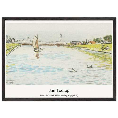 View of a Canal with a Sailing Ship (1907) by Jan Toorop. Archival Print on Museum Quality Matte Paper. Premium Wood Framed Wall Art. Optimised Aspect Ratio.