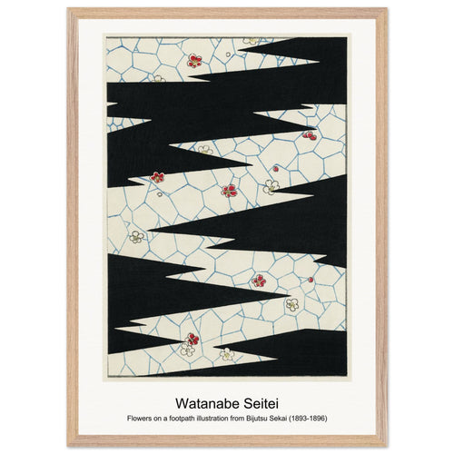Flowers on a footpath illustration from Bijutsu Sekai (1893-1896) by Watanabe Seitei. Archival Print on Museum Quality Matte Paper. Premium Wood Framed Wall Art. Optimised Aspect Ratio.