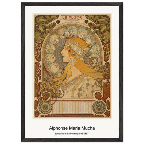 Zodiaque or La Plume (1896-1897) by Alphonse Maria Mucha. Archival Print on Museum Quality Matte Paper. Premium Wood Framed Wall Art. Original Aspect Ratio