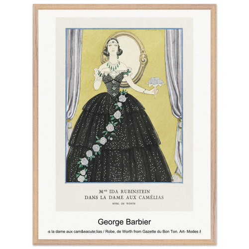 Mme Ida Rubinstein dans la dame aux camélias / Robe, de Worth from Gazette du Bon Ton. Art- Modes & Frivolités No. 5 (1923) by George Barbier. Archival Print on Museum Quality Matte Paper. Premium Wood Framed Wall Art. Optimised Aspect Ratio.