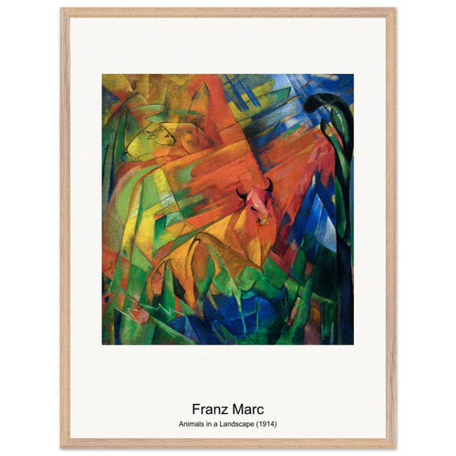 Animals in a Landscape (1914) by Franz Marc. Archival Print on Museum Quality Matte Paper. Premium Wood Framed Wall Art. Original Aspect Ratio