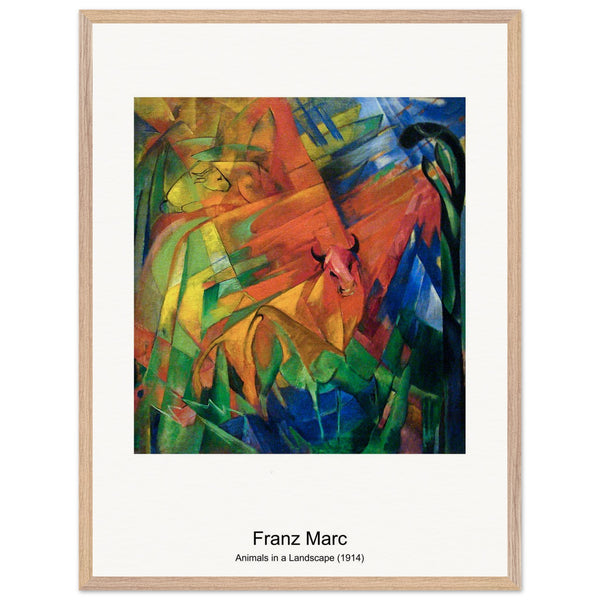 Animals in a Landscape (1914) by Franz Marc. Archival Print on Museum Quality Matte Paper. Premium Wood Framed Wall Art. Original Aspect Ratio